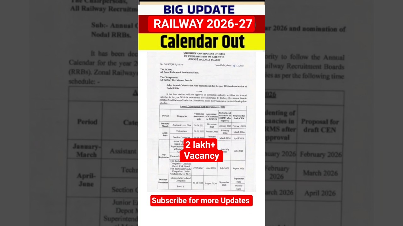 RRB NTPC 2026-27 CALENDAR OUT , REB EXAM CALENDAR 2026-27