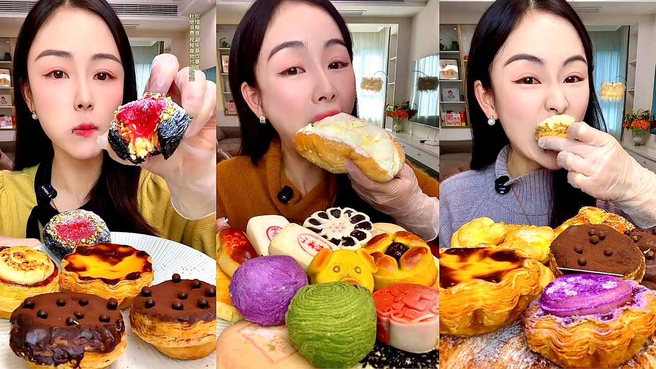ASMR MUKBANG – Egg Tart, Moon Cake & Cream Bun Eating Sounds