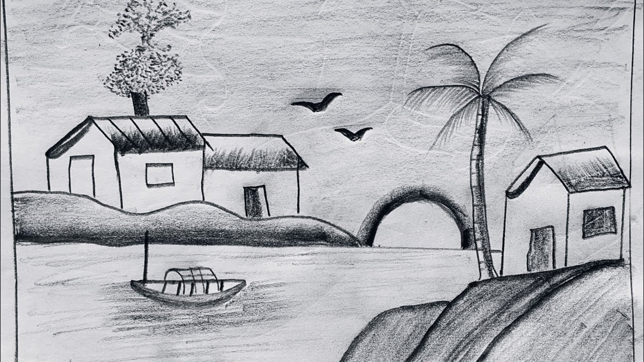House river scenery drawing art vedio