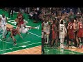 Jayson tatum takes scary fall with 1min left up 16 and jaylen brown was heated 
