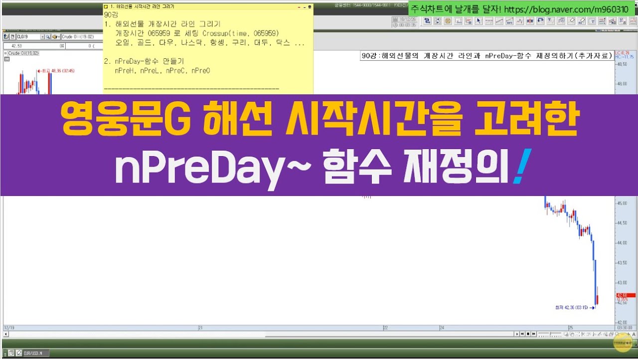 수식기초 90강 : (영웅문G) 해외선물의 개장시간 라인과 nPreDay-함수 재정의하기