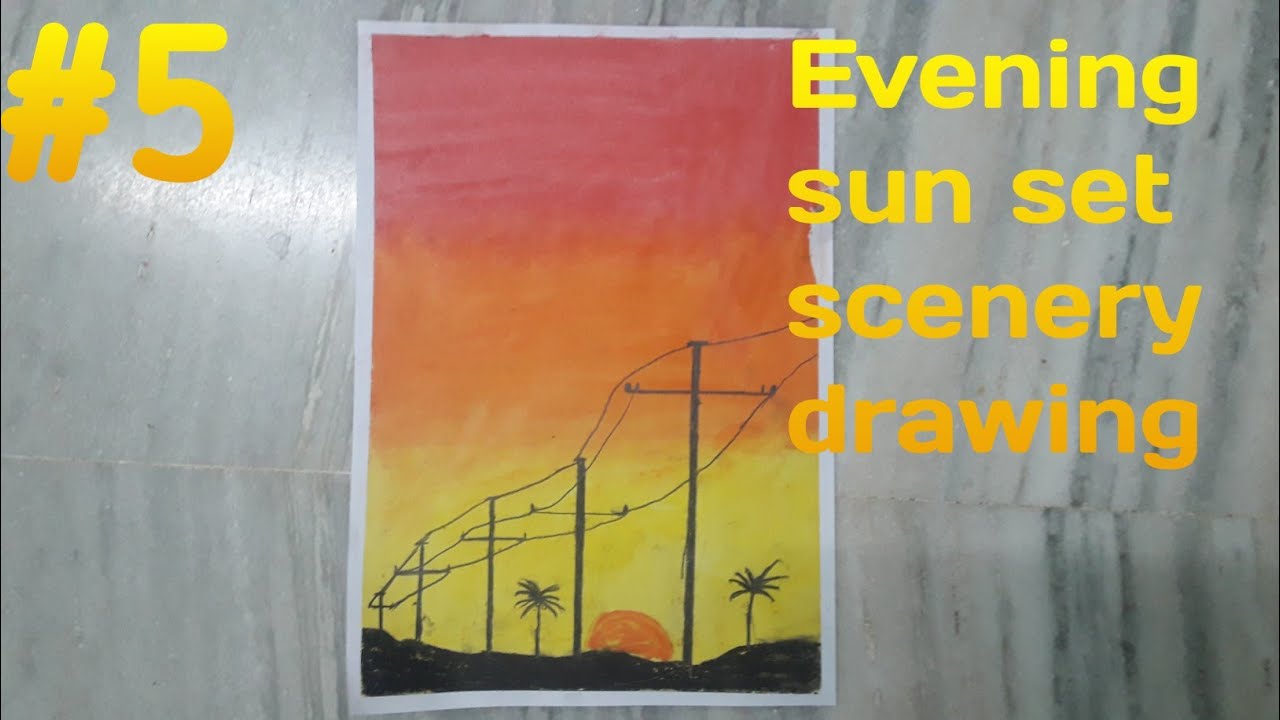 Evening sun set scenery drawing easy || SS GAMING YT TELUGU - YouTube