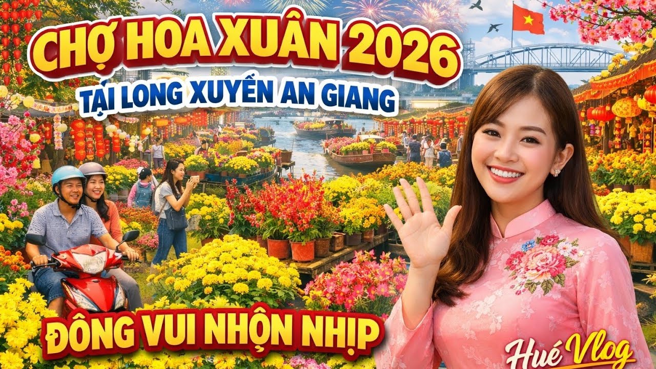 CHỢ HOA XUÂN 2026 LONG XUYÊN AN GIANG | Đông Vui Nhộn Nhịp – Không Khí Tết Rộn Ràng 🌸 Huệ Vlog