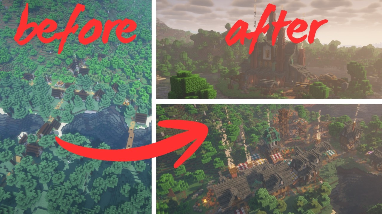 i transformed a whole village in minecraft - YouTube
