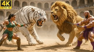 ⚔️ Massive Golden Lion vs Legendary White Tiger | Ultimate Animal Fights Showdown