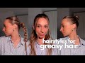 Hairstyles for greasy hair  half up snatch  bubble braid  wet look bun