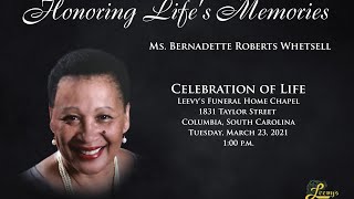 Mrs. Bernadette Roberts Whetsell- March 23, 2021- Leevy's Funeral Home Livestream