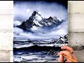 Lonely Mountain | BLACK and White Landscape | Acrylic Painting Challenge for Beginners | Abstract Ar