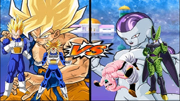 DBZ Budokai Tenkaichi 3 - Goku Mid SSJ, Vegeta SSJ and Trunks SSJ VS Frieza, Cell and Kid Buu