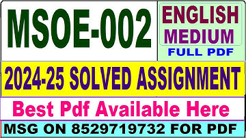 MSOE 002 solved assignment 2024-25 || msoe 002 solved assignment 2025 in English || ignou msoe2 2025