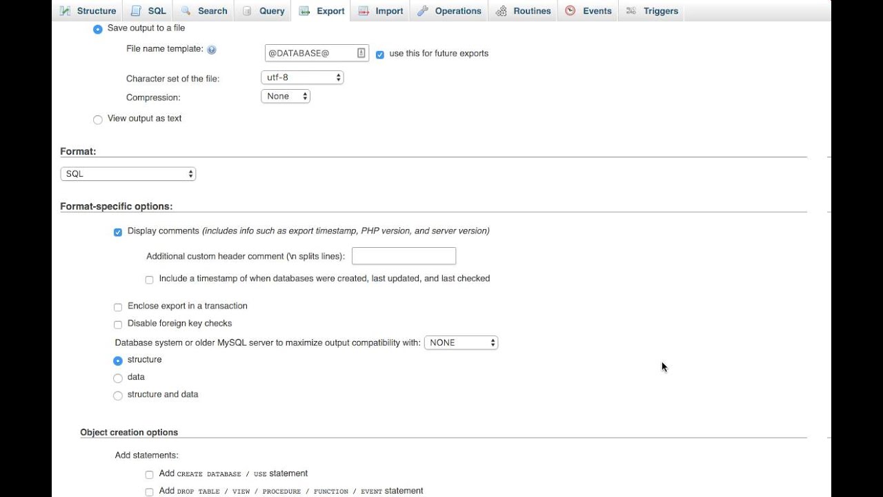 Phpmyadmin Export Db Structure