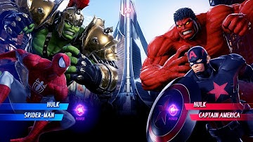 Gladiator Hulk & Spiderman vs Red Hulk & Cap (Very Hard) - Marvel vs Capcom | 4K UHD Gameplay