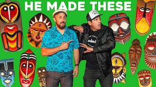 Justin Scarred Carving Tikis, Drinking Mai Tais