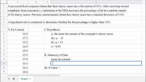 Hypothesis Tests for One Mean with Google Sheets