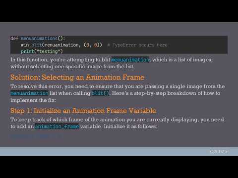 How to Fix the TypeError: argument 1 must be pygame.Surface, not list Error in Pygame Animations