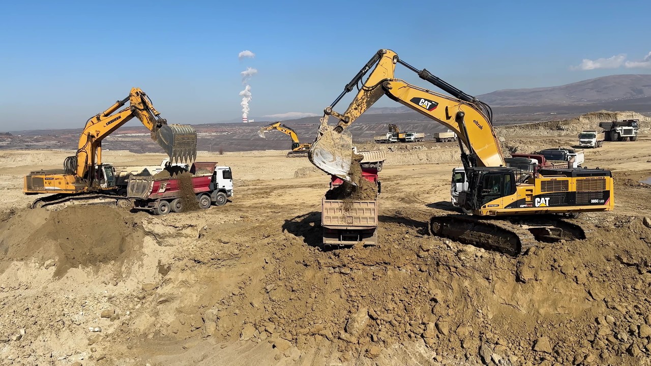 4K MINING! 3 Caterpillar 385C & Liebherr 974 Excavators Loading Non-Stop - Sotiriadis/Labrianidis