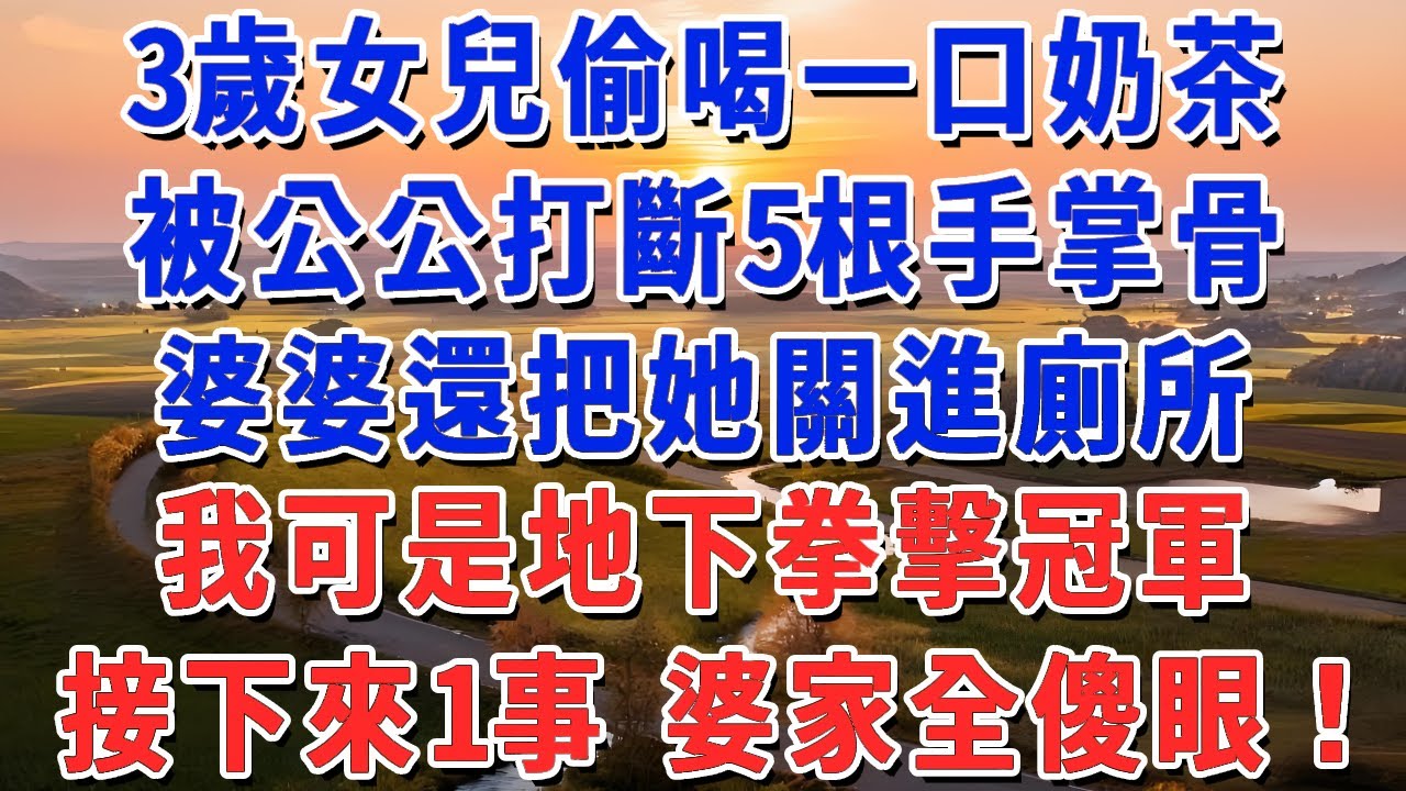 3歲女兒偷喝一口奶茶，被公公打斷5根手掌骨，婆婆還把她關進廁所，我可是地下拳擊冠軍，接下來1事 婆家全傻眼！