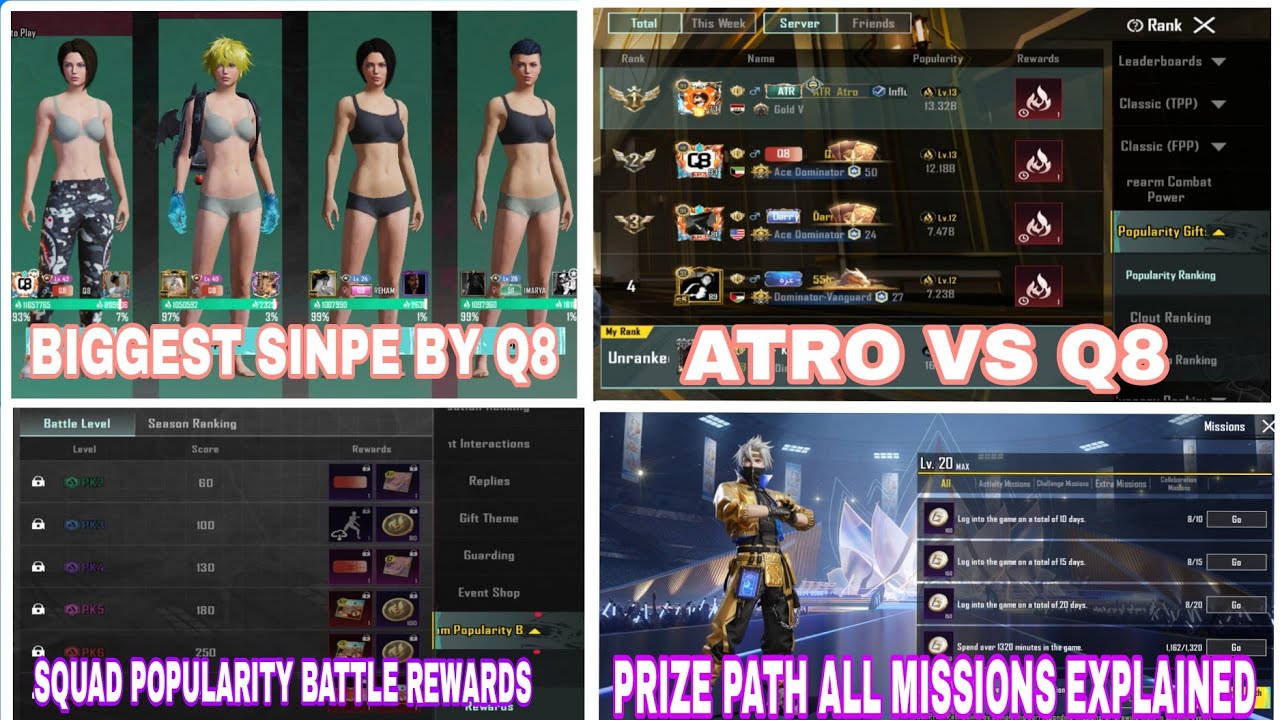 Biggest Snipe By Q8 In Squad popularity Battle | Prize Path All Missions Explained | ATRO VS Q8