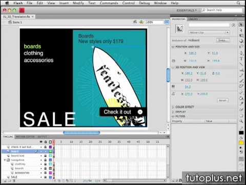 Flash Tutorial: Using the 3D translation tool