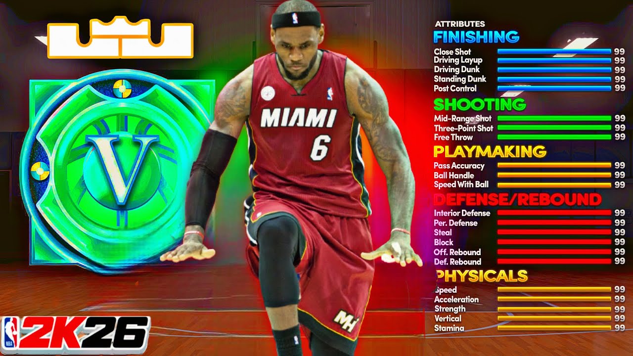 Этот билд Леброна Джеймса просто невероятный🤯 99 подборов, 90 трёхочковых, 96 данк-проходов!!! 