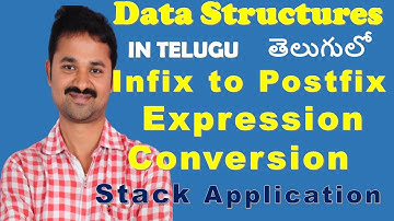 Infix to Postfix expression conversion in Telugu || Applications of Stacks || Data Structures Telugu