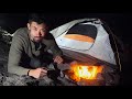 Solo camping and cooking on the beach over a nonstick rock