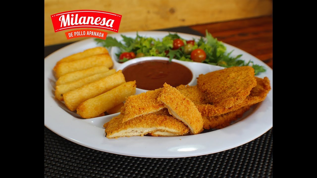 Milanesa apanada con salsa de guayaba pollo inka