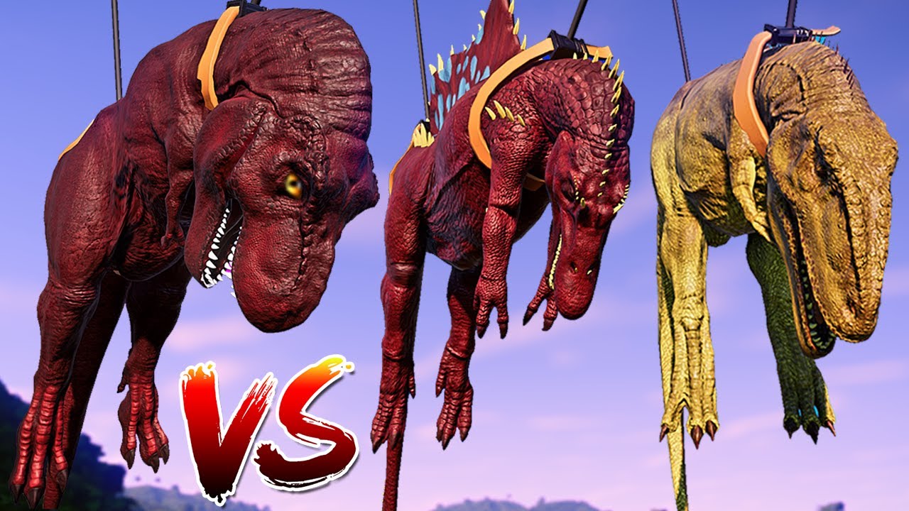 Colorful Spinosaurus Vs T-REX Godzilla & Carnotaurus - Jurassic World Evolution Dinosaurs Fighting