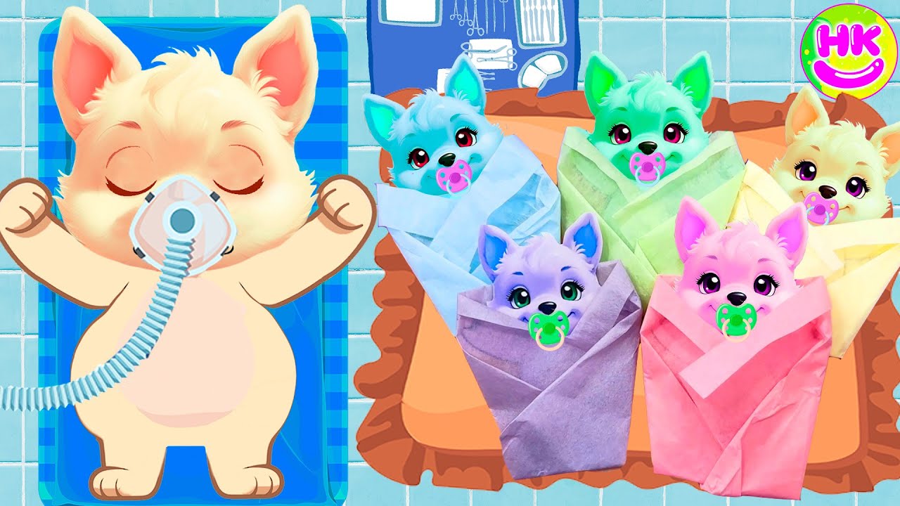 🐶 PREGNANT DOG 🤰 HAS 5 COLORFUL PUPPIES 🎀 🌈