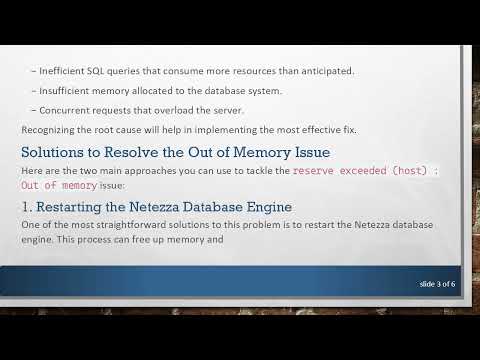 Fixing the reserve exceeded (host) : Out of memory Error in Netezza Database