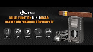 LIHTUN 5-in-1 Cigar Lighter, Dual Torch Lighter with Cigar Vcutter Punch Stand Draw Enhancer screenshot 5