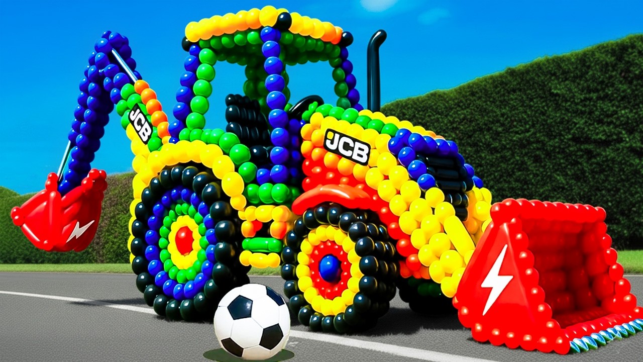 Талисман-помощник вибрато JCB и Трактор, размещенный на футбольном поле, пользуется популярностью...