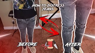 HOW TO MAKE DISTRESS JEANS ✂️🔪👖 | MAKING RIPPED JEANS DIY #fashion #viral #fyp