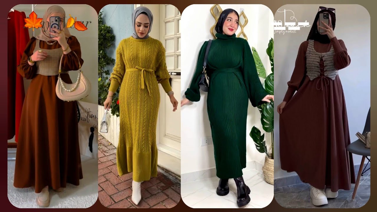 أجمل تشكيلة فساتين شتاء 2024/2025 للمحجبات🌦️دريسات خروج للبنات موضة شتاء 2025🌸✨Winter 2025 dresses🤎✨