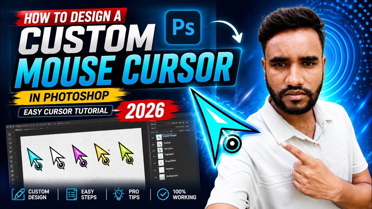 How to Design a Custom Mouse Cursor in Photoshop | Easy Cursor Tutorial ...