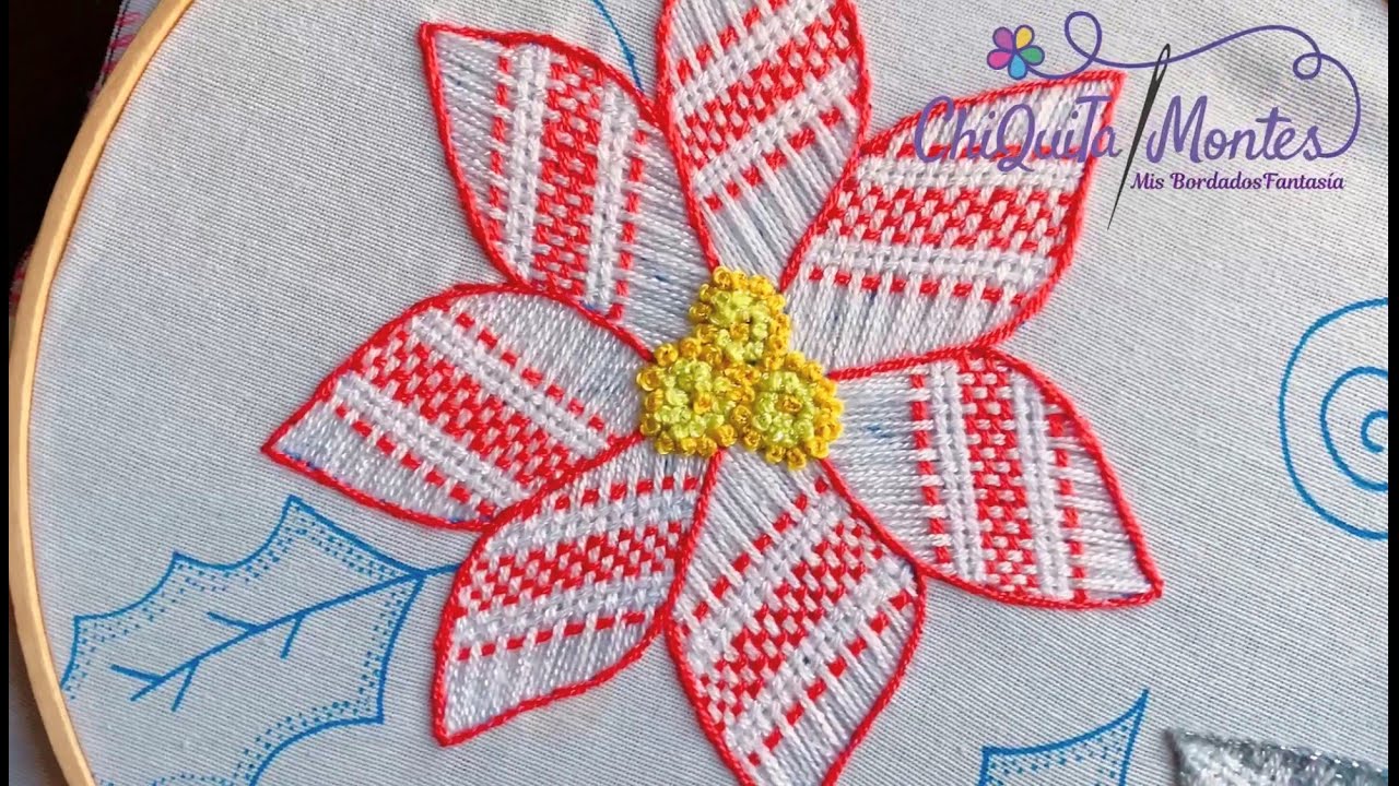 Bordado Fantasía Nochebuena 9 / Hand Embroidery Poinsettia with Fantasy Stitch