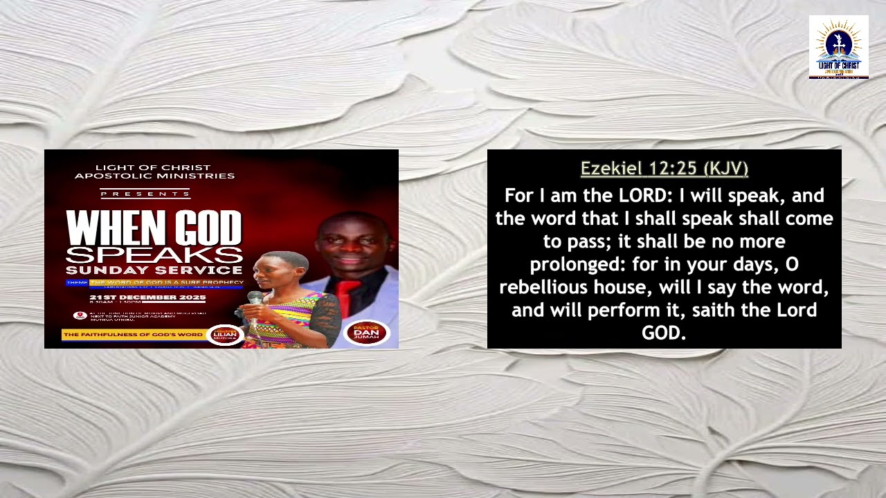 WHEN GOD SPEAKS SUNDAY SERMON BY MIN.LILIAN MUYOKA SUNDAY 21/12/2025