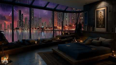 Miami Bedroom View – Night Rain & Thunder Sounds for Sleep, Study, and Relaxation 🌧️⚡