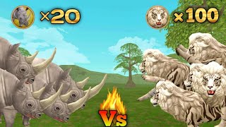 wildcraft 100 Tigons Vs megalania boss vs rhino and 40 elipants 😮😮who is win?