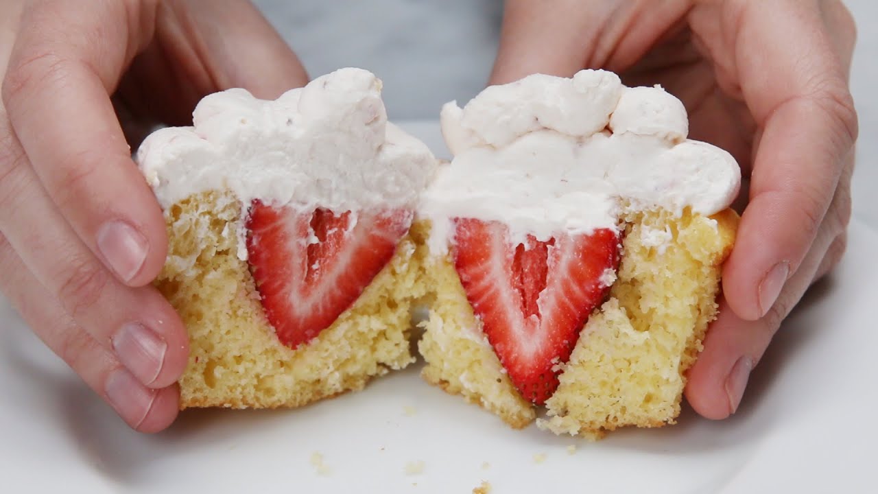 Strawberries & Cream Cupcakes | Tasty