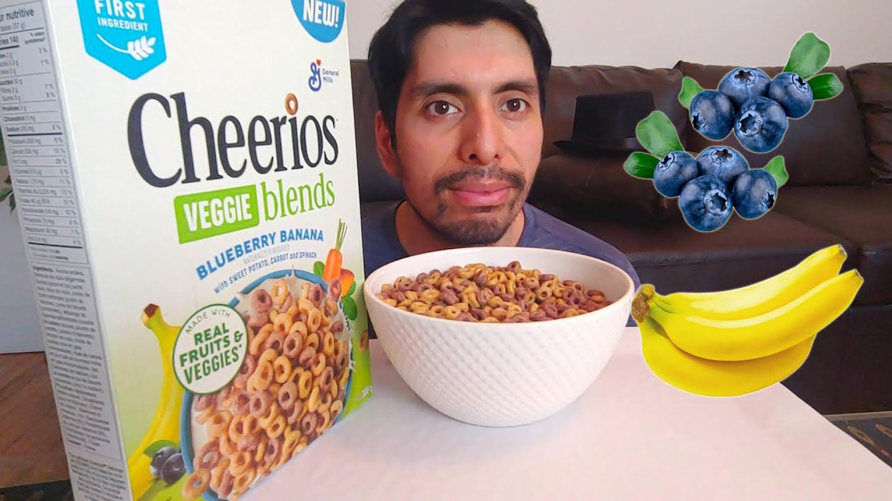 BANANA BLUEBERRY CHEERIOS BREAKFAST CEREAL MUKBANG REVIEW - YouTube
