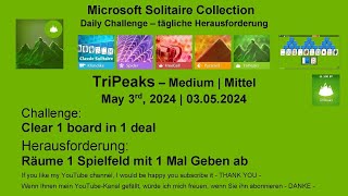 Solitaire Daily Challenges | TriPeaks - Medium | May 3rd, 2024