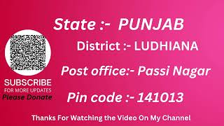 Punjab Ludhiana Passi nagar Ka pin code 141013 / Ludhiana Passi nagar ka post office