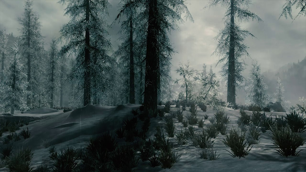 Skyrim - Tundra Ambiance (music, soft rain, wind)