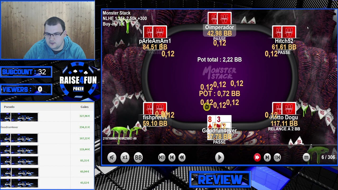 Monsterstack 5€ de l'aprem, petit field sur Winamax, partie 1/2