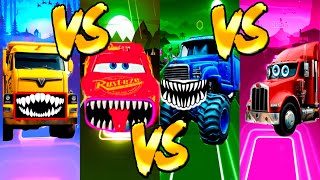 Tow Truck vs Lightning McQueen Eater vs Monster Truck Mask Truck | Epic battle in Tiles Hop EDM