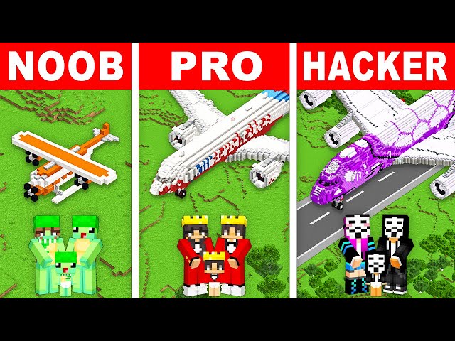 NOOB vs PRO: FAMILY PLANE HOUSE Build Challenge In Minecraft! class=