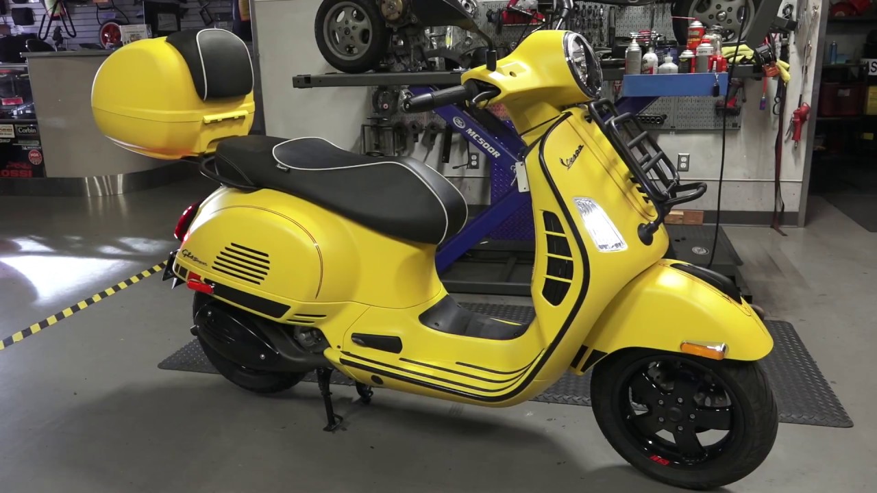 Yellow Vespa Gts Super Sport With Custom Pinstriping Accessories