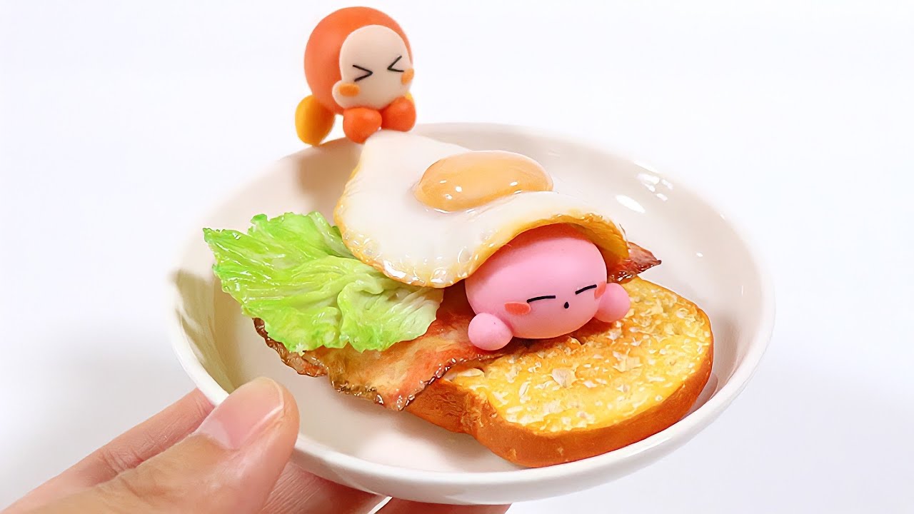 【 粘土 】カービィと目玉焼きトースト作ってみた〜How to make Kirby sleeping on toast with Polymer clay〜