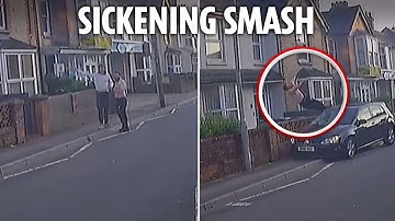 Horrifying moment speeding driver ploughs into pedestrian sending him catapulting 20ft into the air